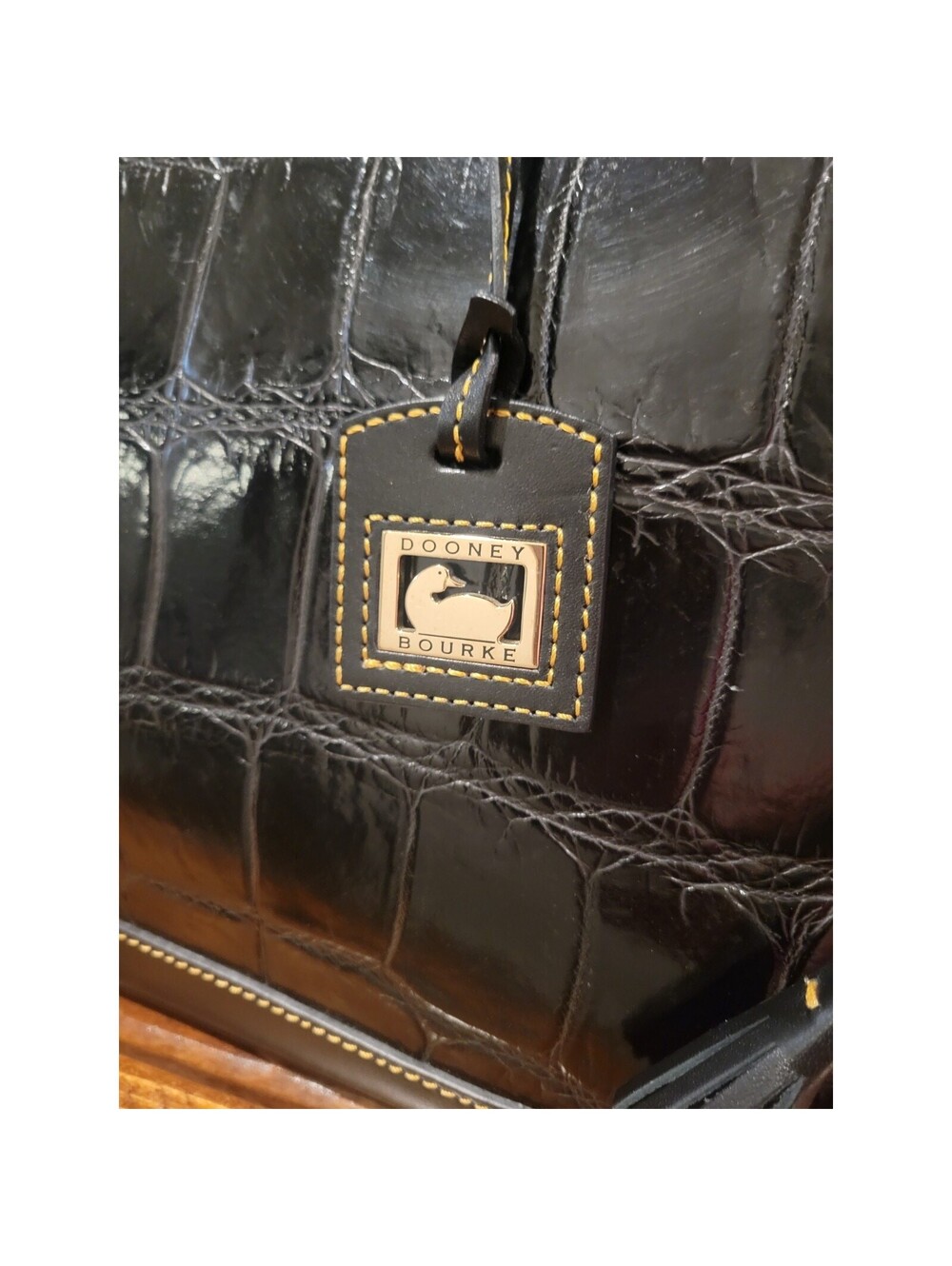 Dooney & Bourke Tassel Satchel Croco-Embossed Leather Black Bag Purse NICE - Picture 6 of 15